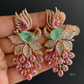 Akruti American Diamond  Earrings - Mint Green And Pink
