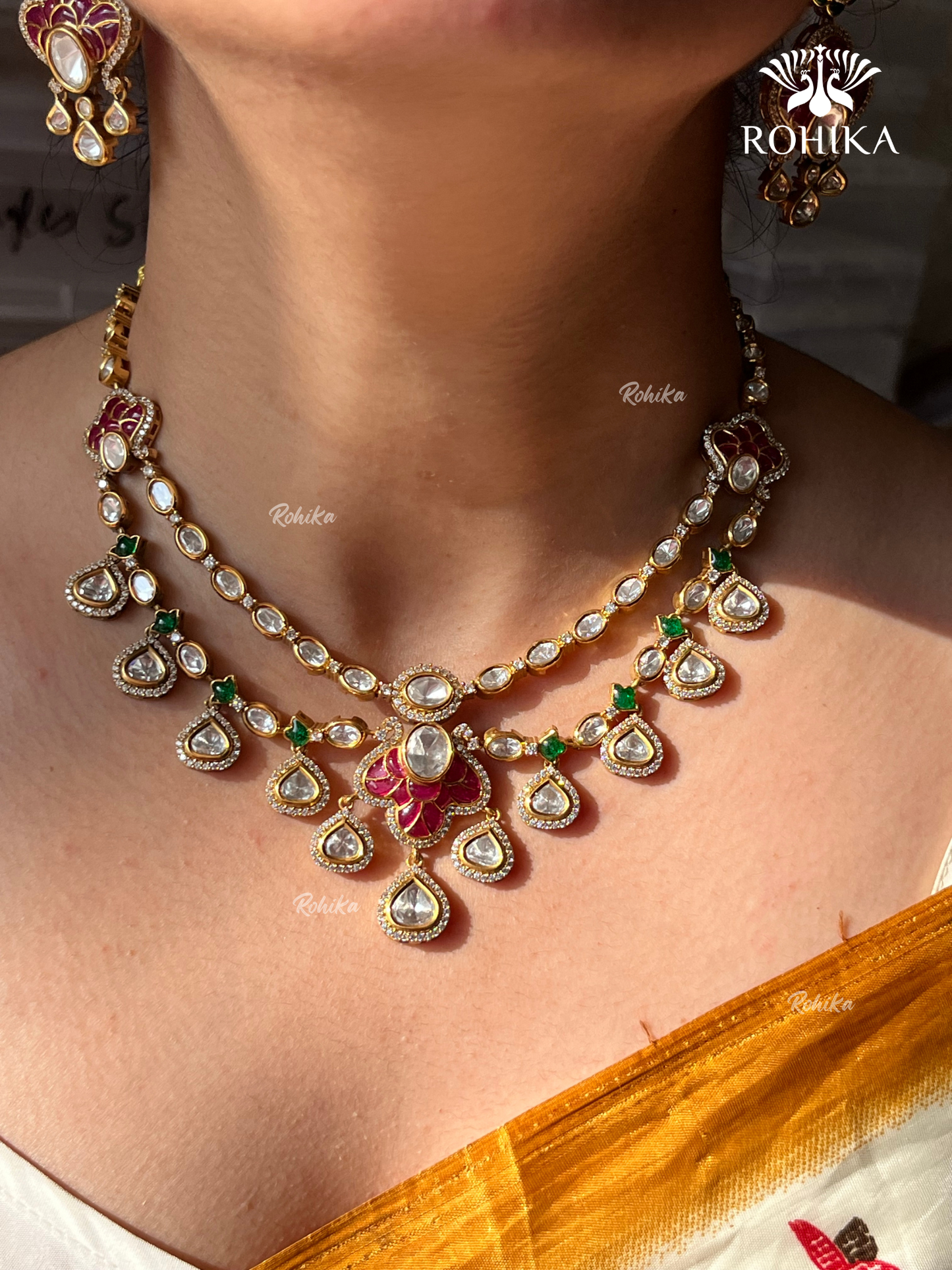 Ura Moisanite Necklace set -Ruby Red