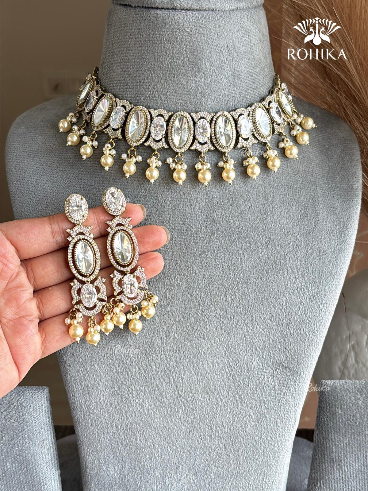 Gitali Polki Kundan and AD Choker Set - White