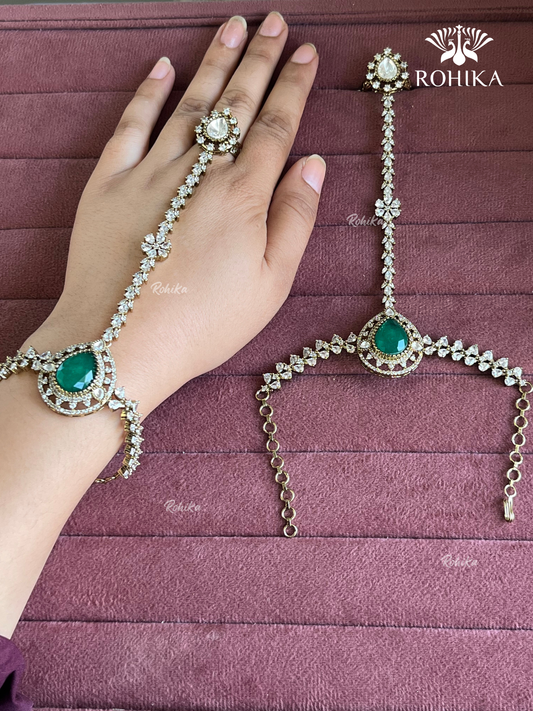 AD kundan haathphool (HP020) - Dark Green