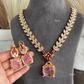 Farah AD Doublet Long Necklace Set - Pink