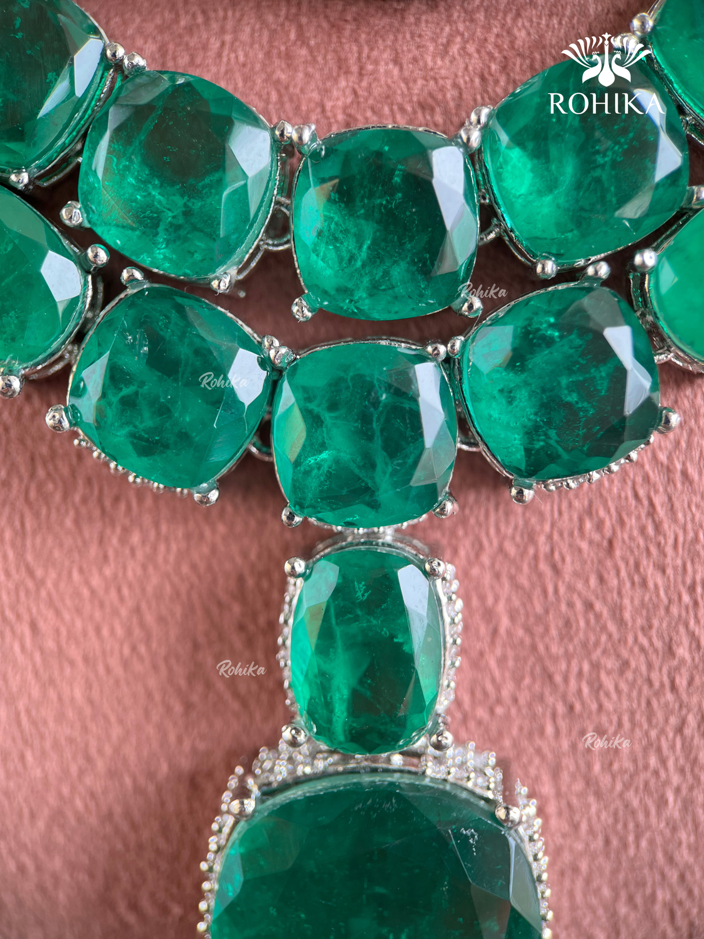 Anvi AD Doublet Layered Necklace Set - Dark Green