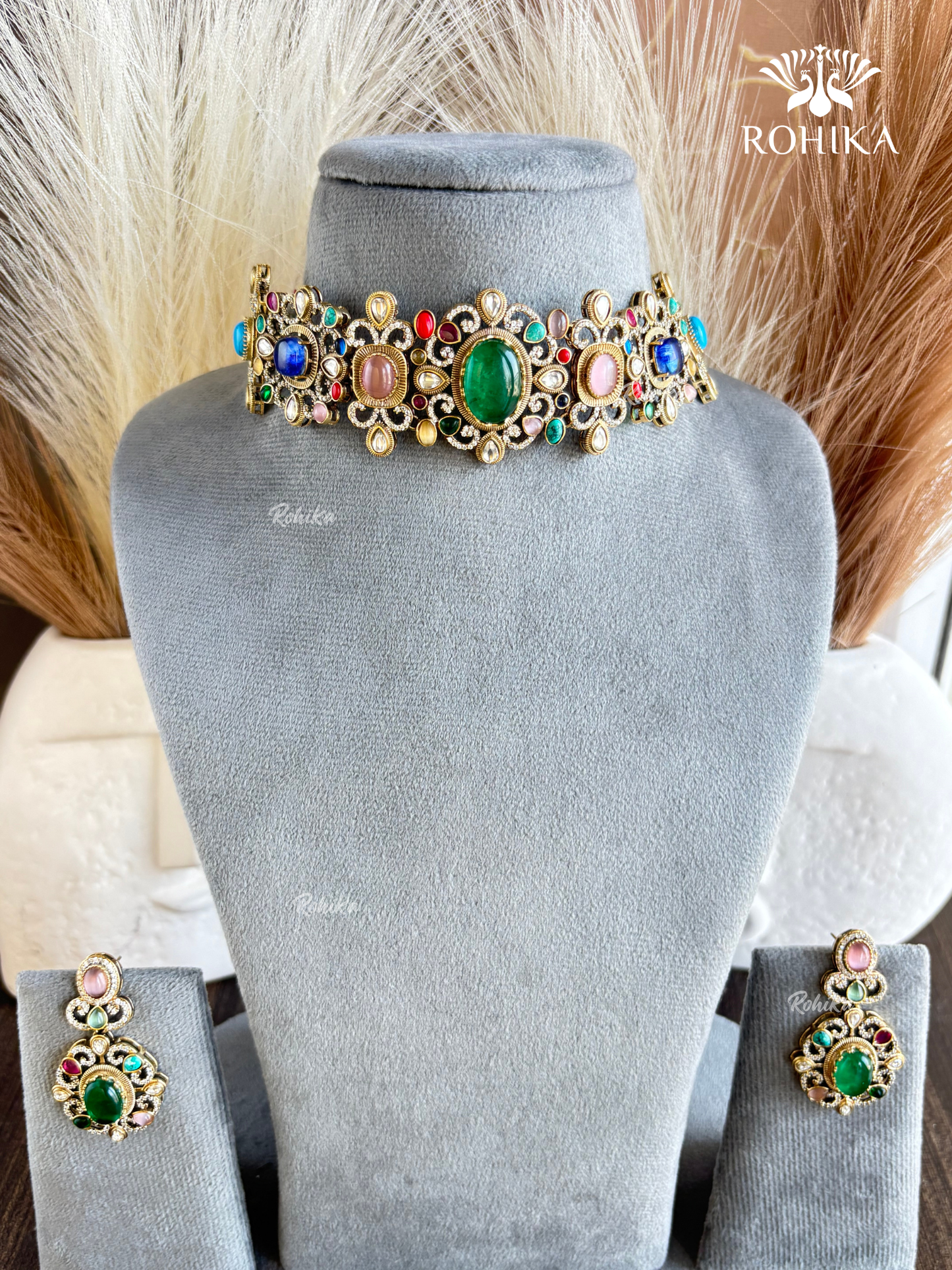 Saabya inspired fusion necklace set (SS036) - Multi colour