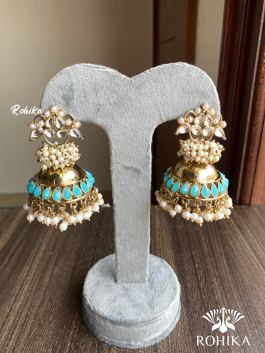 Isha jhumka earrings - Sky Blue