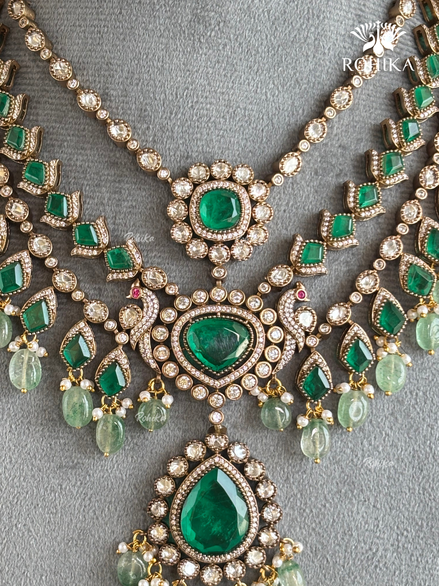 Arushi Polki Kundan Long Necklace Set - Dark Green