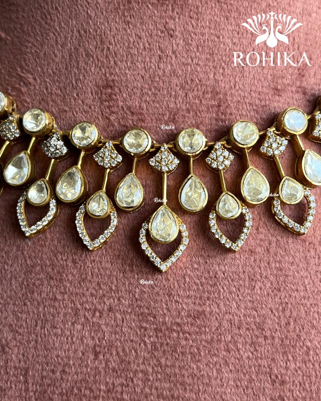 Siyahi Moissanite Polki Kundan Necklace Set - White