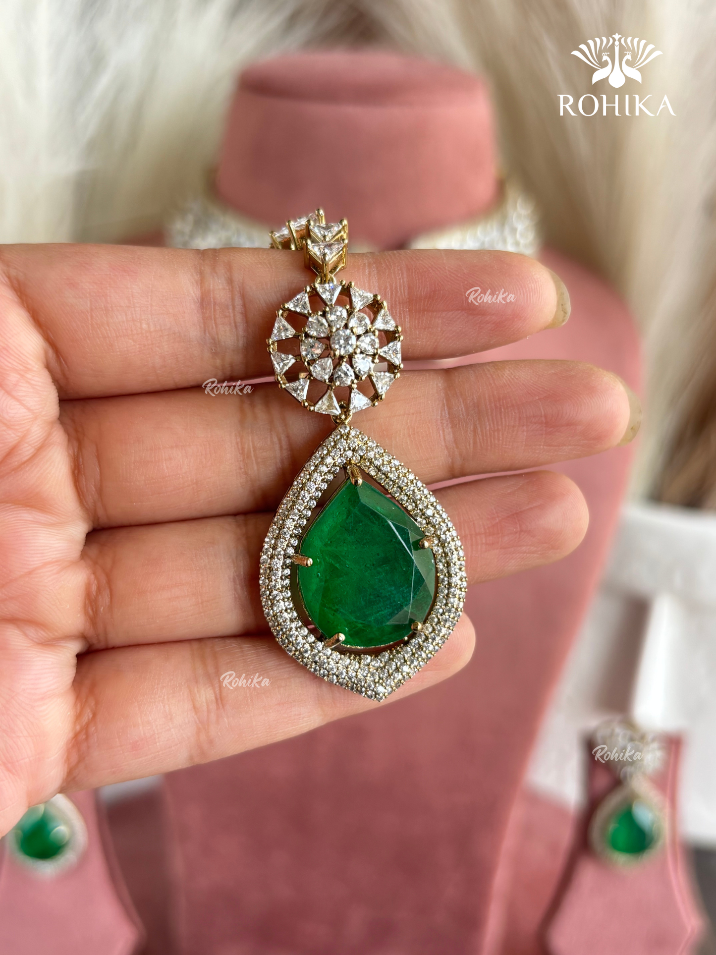 Jessia AD Doublet Layered Combo Necklace Set - Green