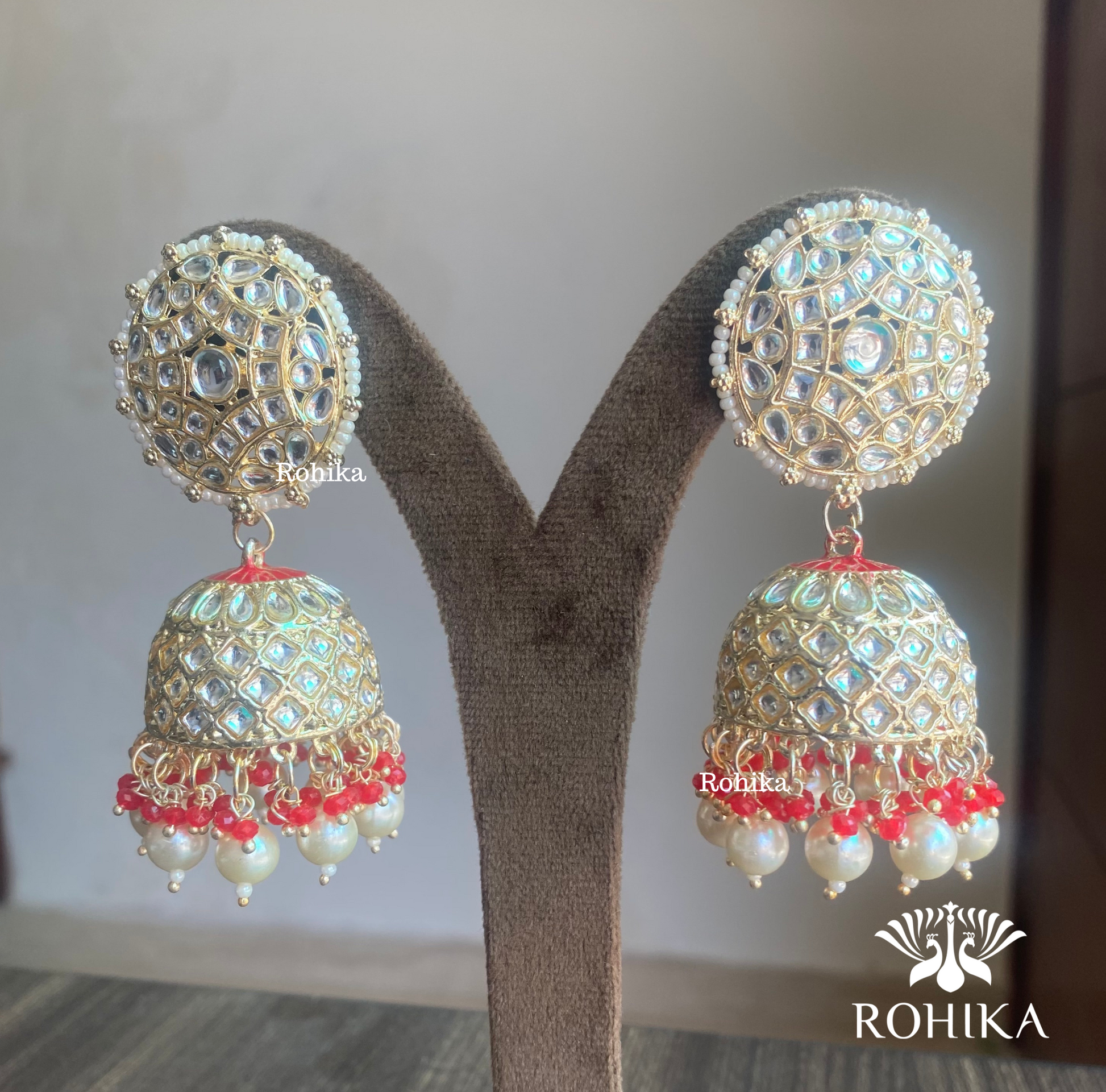 Manya jhumka earrings - Red