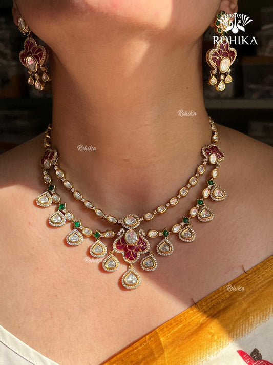 Ura Moisanite Necklace set -Ruby Red