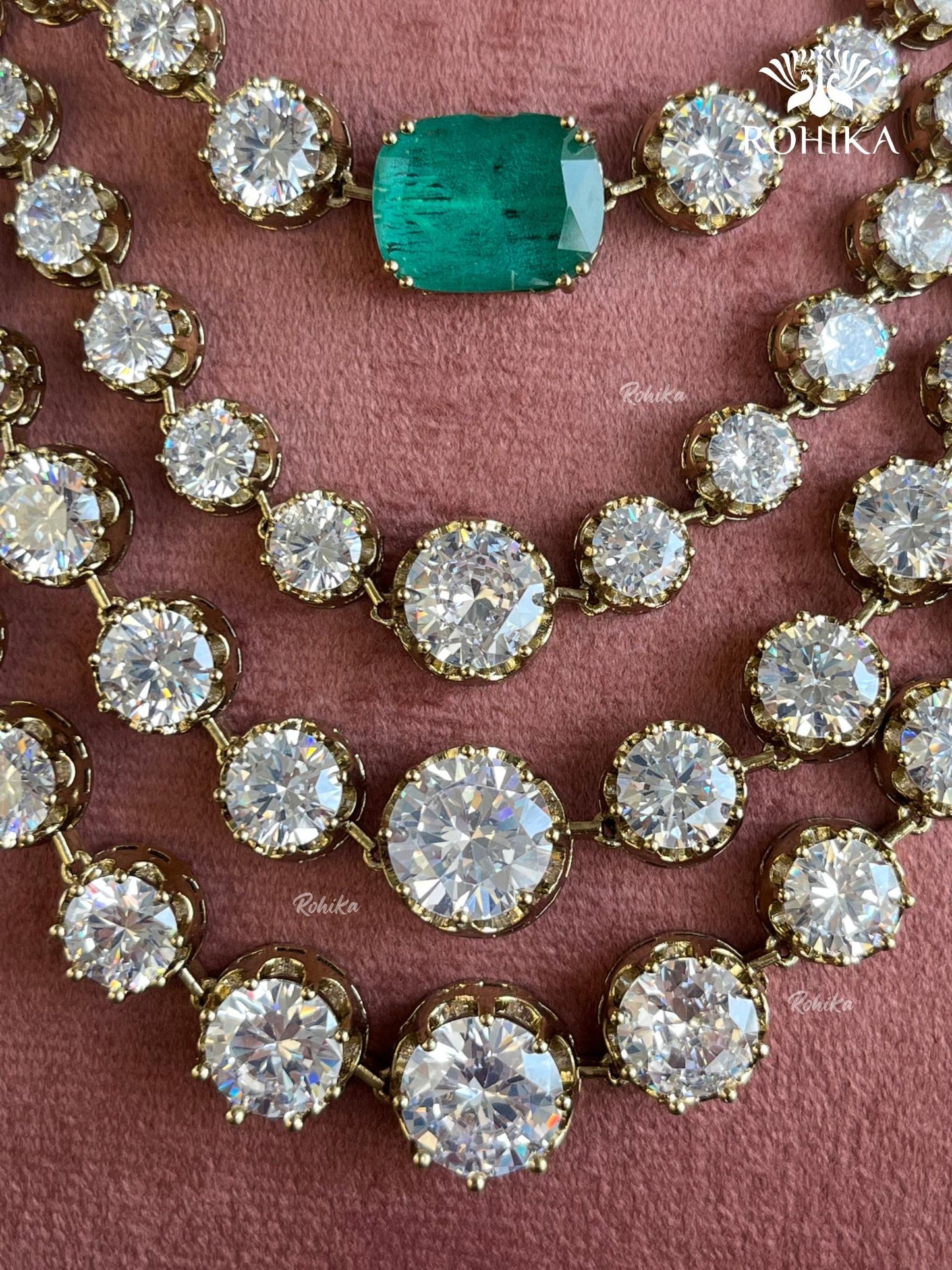 Isha doublet american diamond necklace set - Dark green