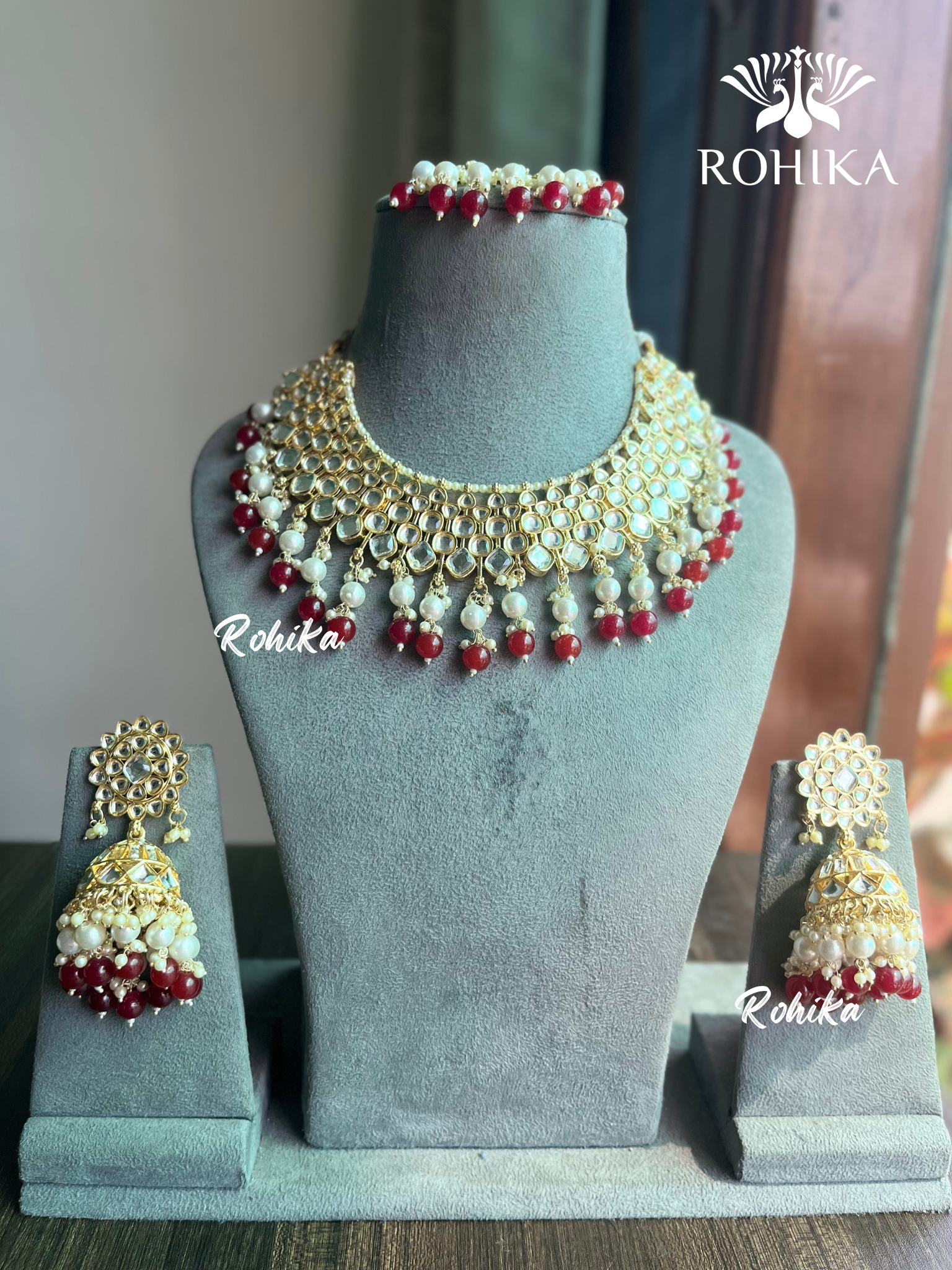 Payal dabi Kundan necklace set - Maroon/Red