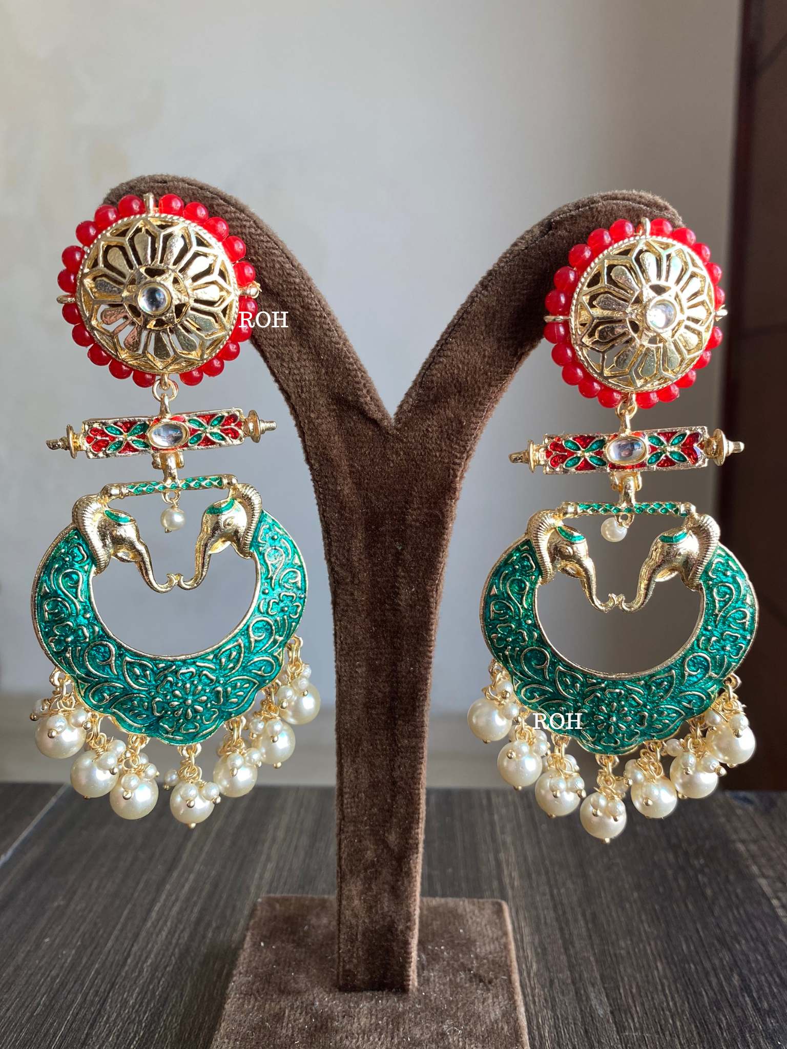 Gaja meenakari earrings - Dark Green