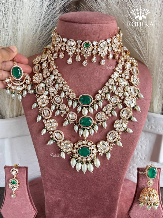 Niyara Polki Kundan Bridal Combo Set - Green