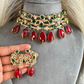 Floral choker set -  Dark green & ruby red