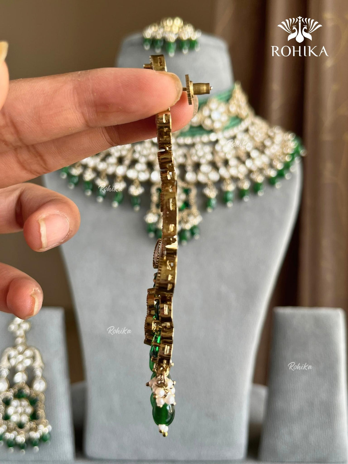 Nivaan Polki Kundan Bridal Choker Set - Green