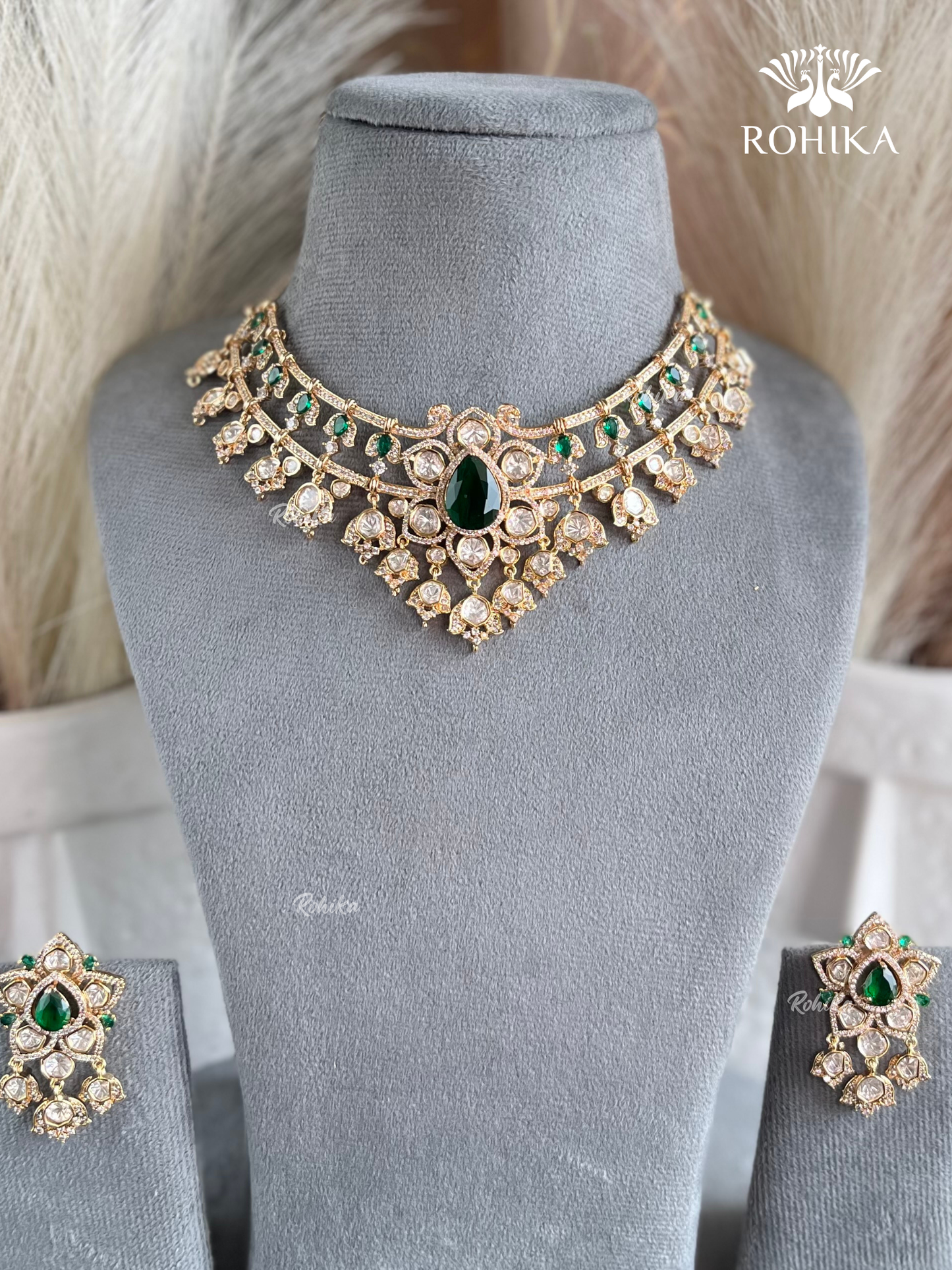Kalindi Moisanite Necklace Set - Green