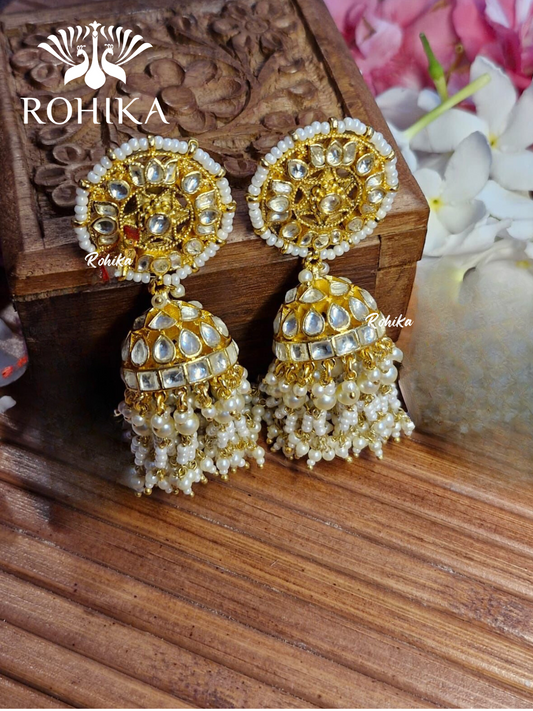 Parini pachhi kundan jhumka (PKJ007) - White