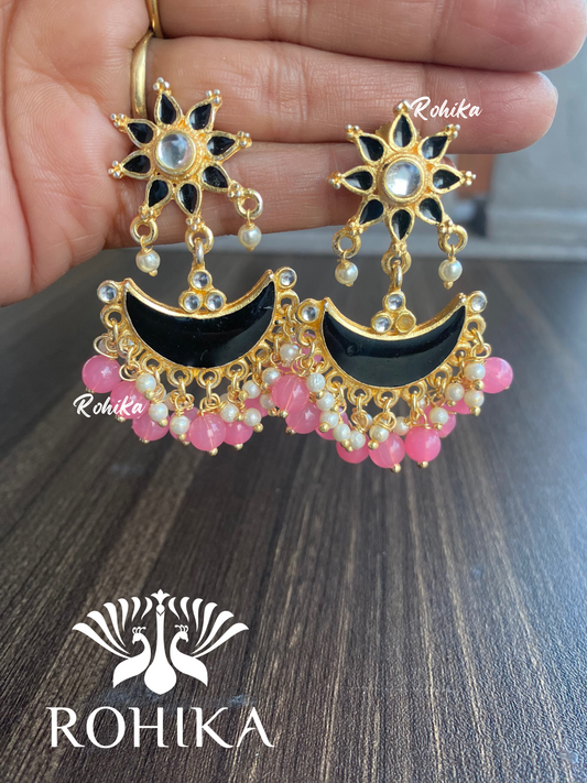 Preeti  beautiful earrings-Black and pink