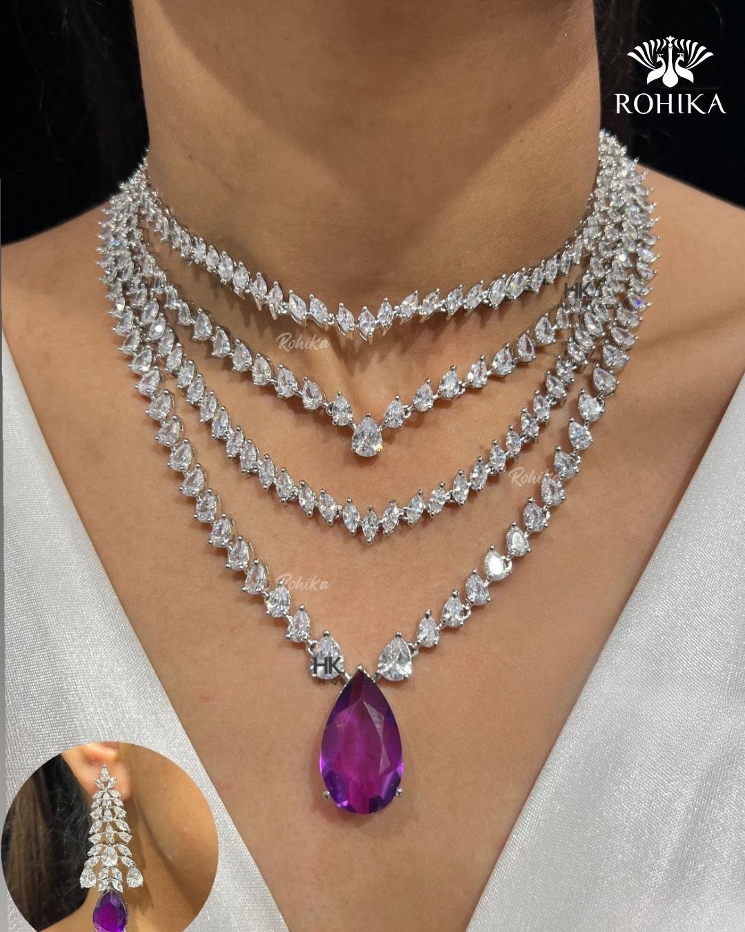 Eliana American Diamond Necklace - Purple