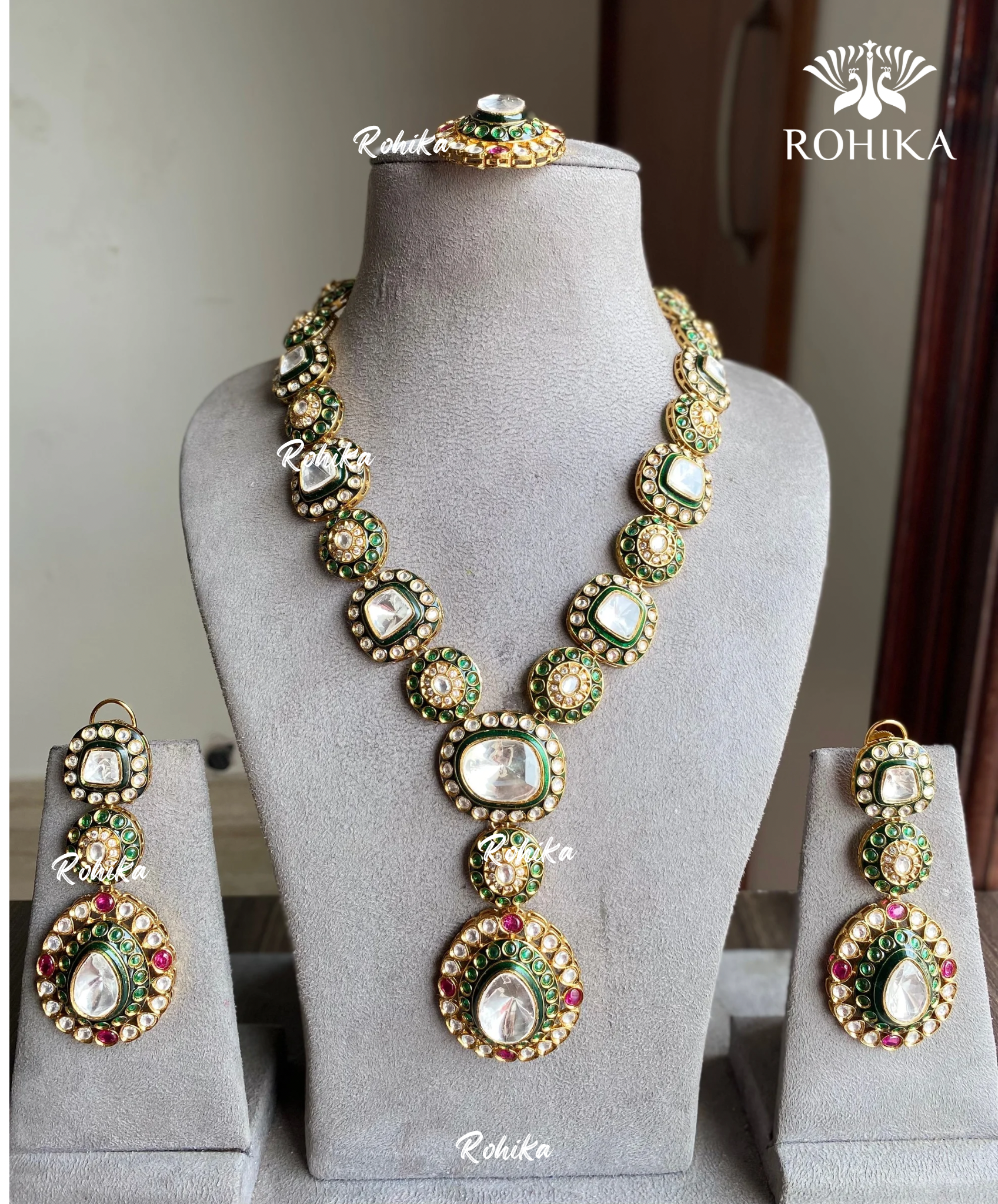 Swara polki kundan necklace set - Green