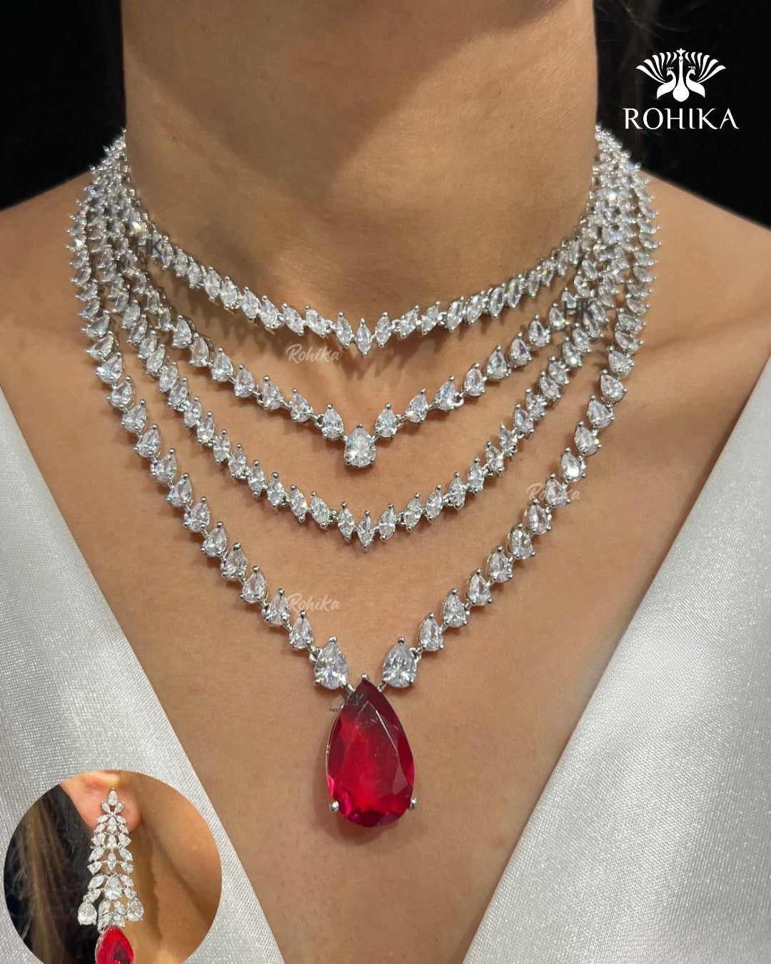 Eliana American Diamond Necklace - Red