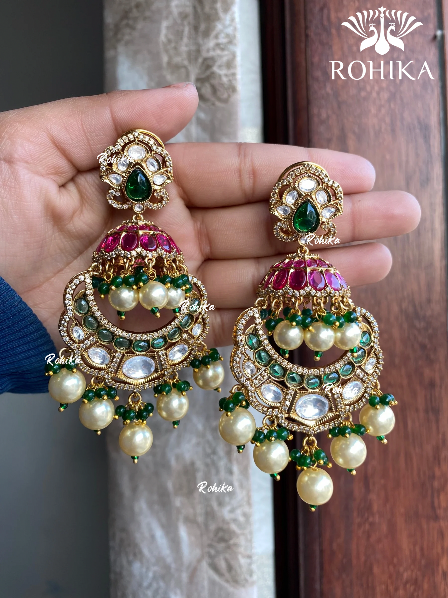 Krupa bikaneri kundan earrings - Dark green