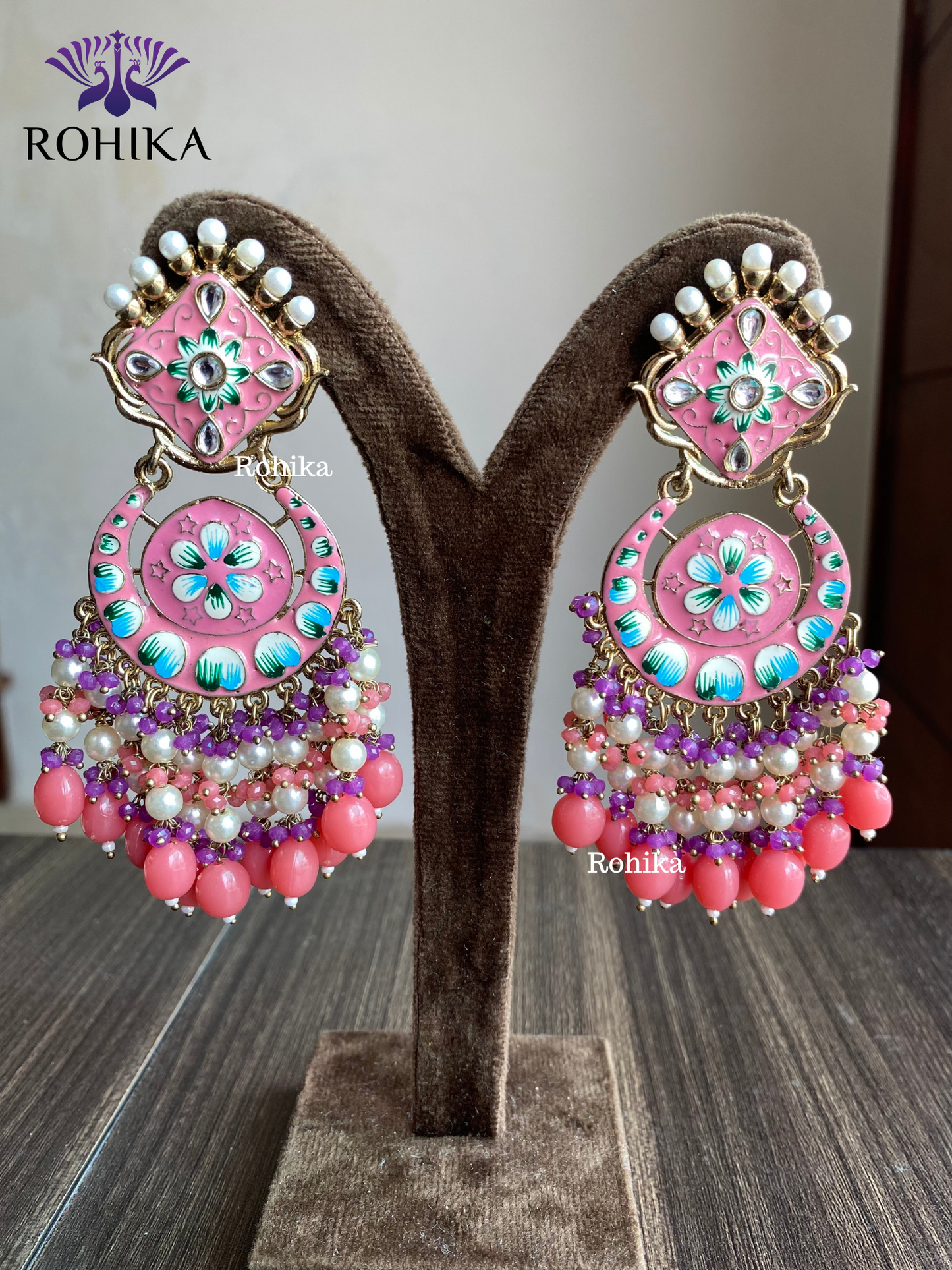 Rashmi meenakari earrings - Light Pink