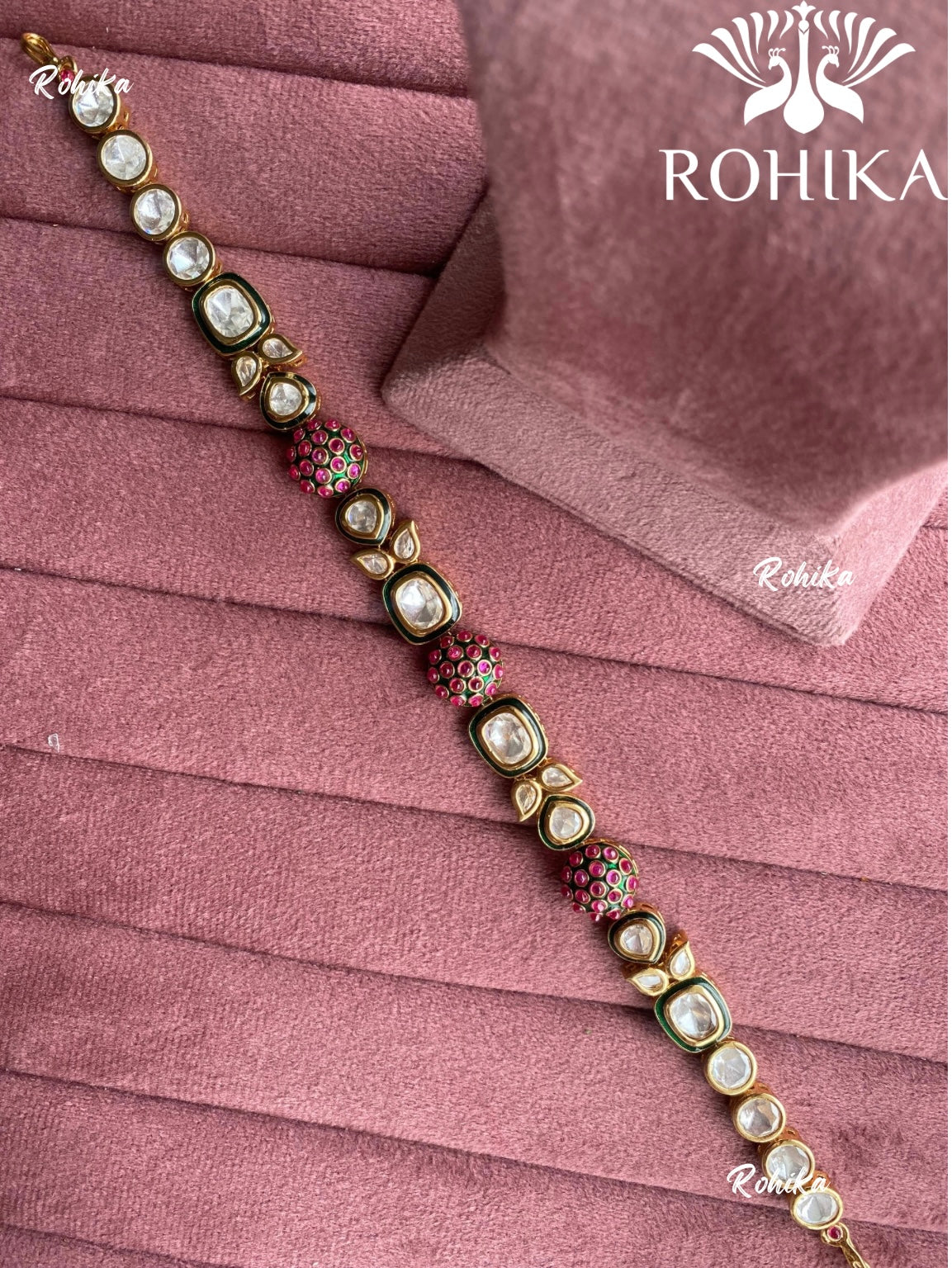 Kesha polki kundan sheeshphool (SP-009)- Green & pink