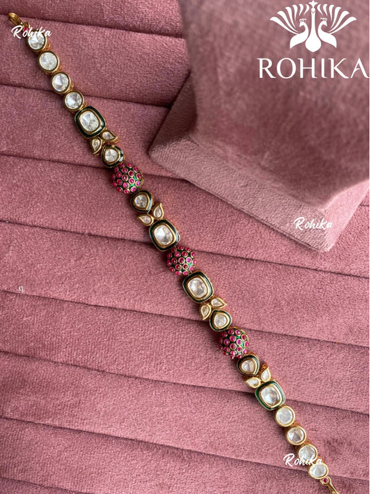 Kesha polki kundan sheeshphool (SP-009)- Green & pink