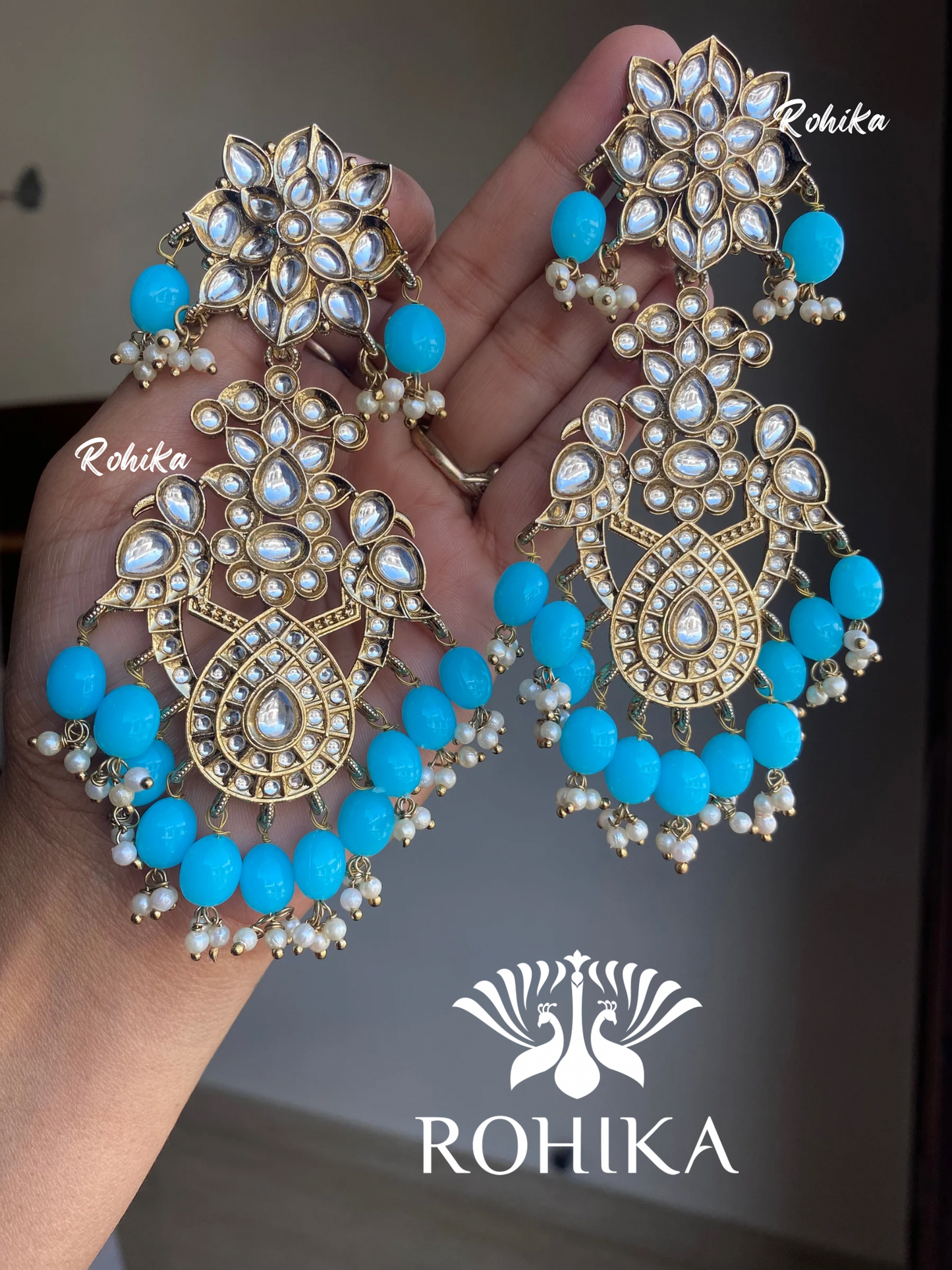 Anupama kundan earrings - Blue