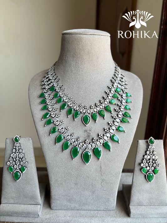 Mahika American diamond necklace set - Dark green