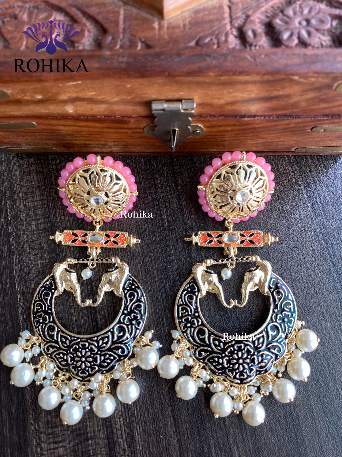 Gaja meenakari earrings - Black