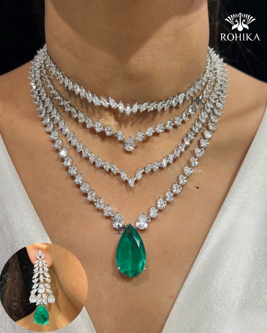 Eliana American Diamond Necklace -Green