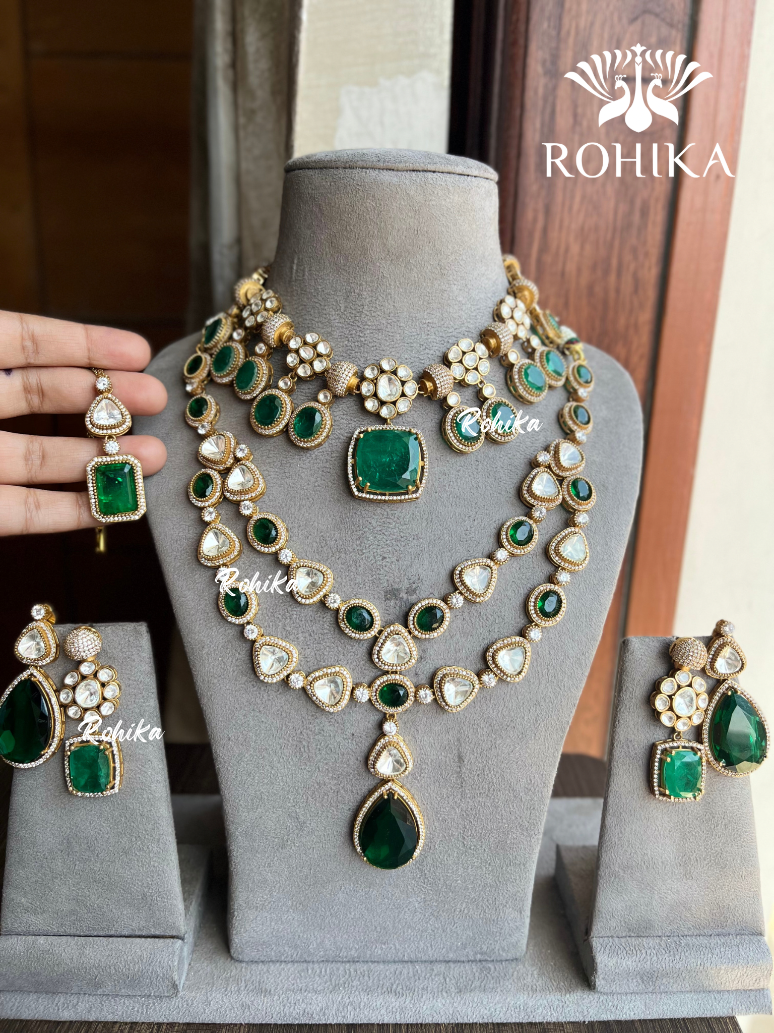 Meera doublet kundan combo set - Dark Green