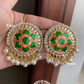 Khushi kundan studs - Peach and dark green