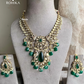 Ekta moisinite kundan necklace set - Dark Green