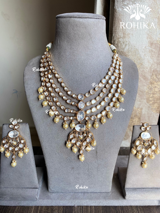 Amulya polki kundan necklace set - Golden