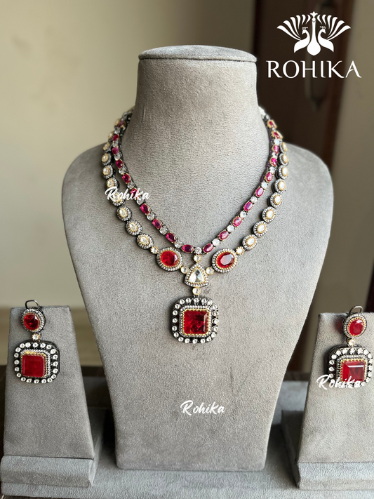 Ganga doublet necklace set - Red