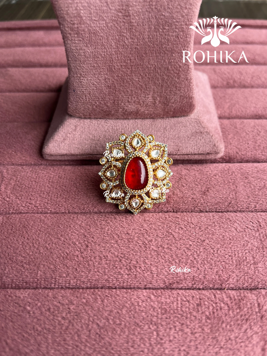 Angana polki kundan ring (SG-106) - Red