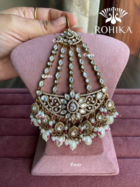 Bandini polki kundan passa /jhoomer (009) - White & pink 