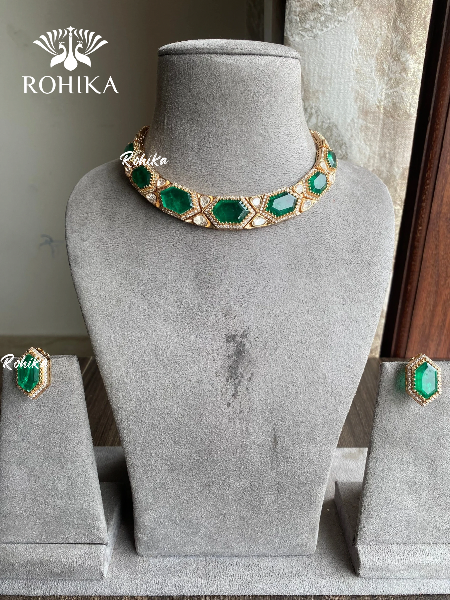 Sabina moisinite necklace set - Dark green