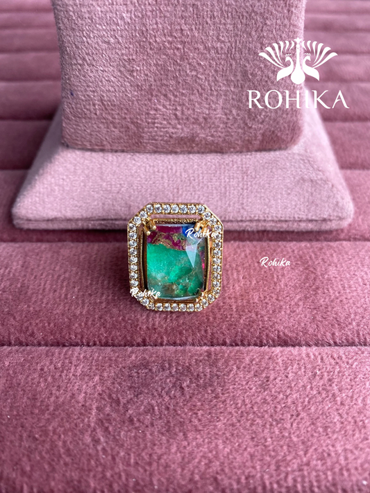 Angana polki kundan ring (SG-124) - Green & pink