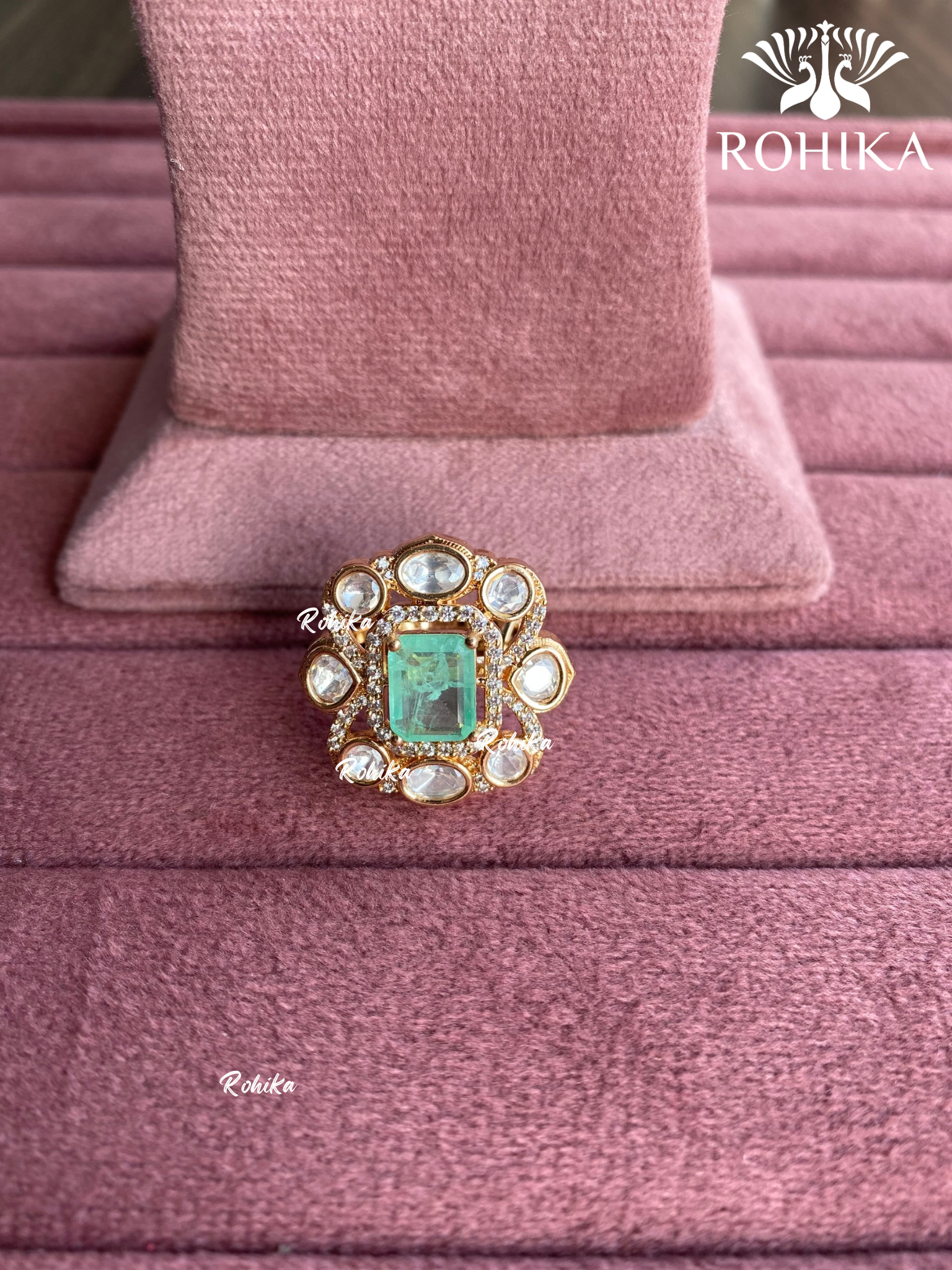 Angana polki kundan ring (SG-082) - Mint green