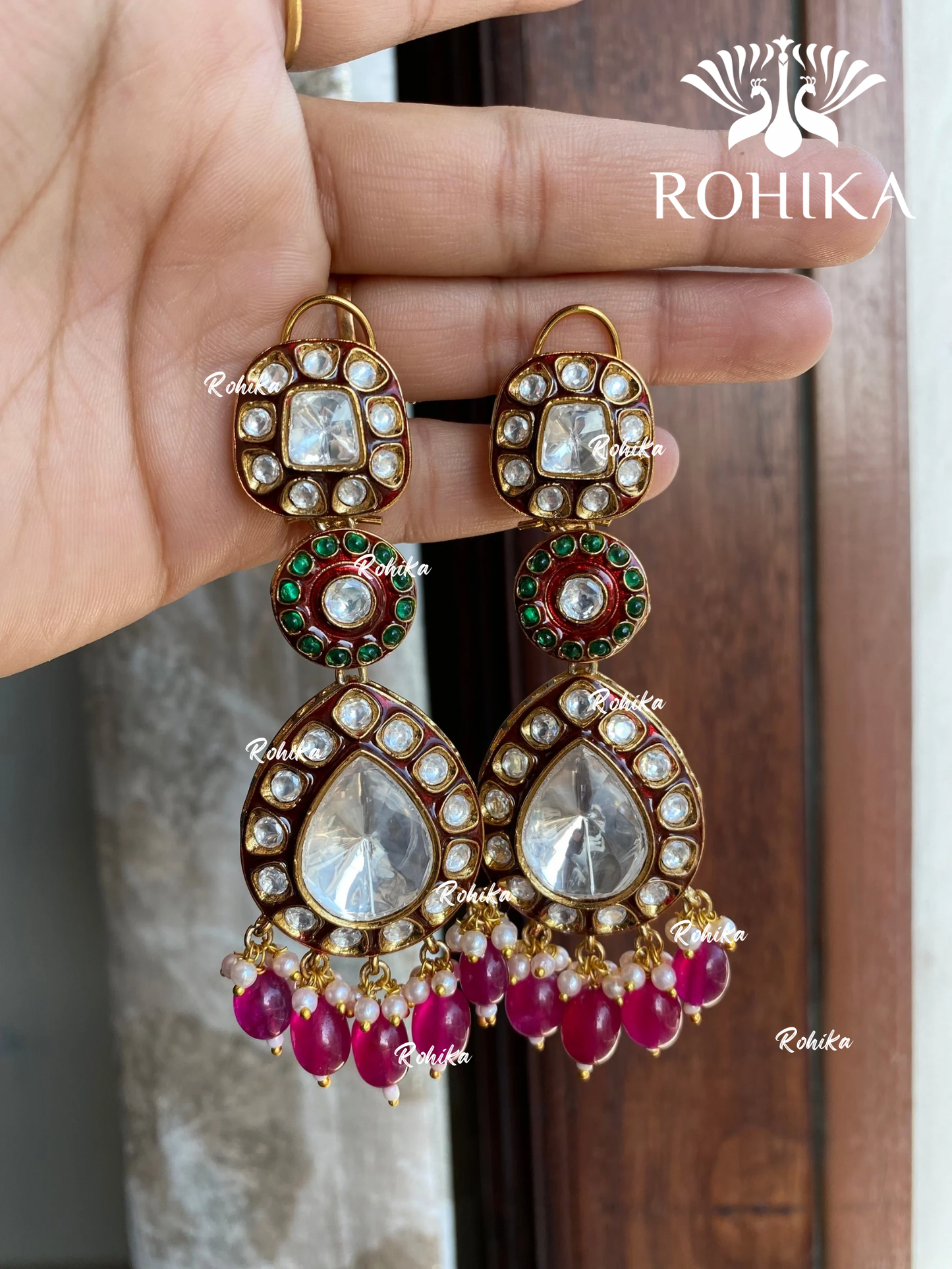 Nia bikaneri kundan earrings - Pink