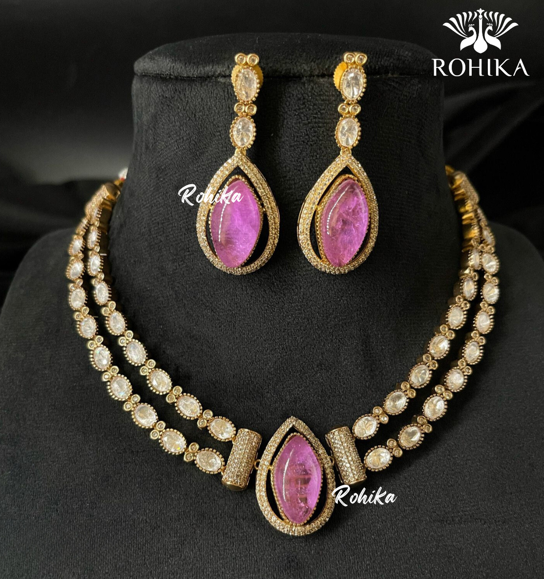 Kinara polki kundan necklace set - Pink