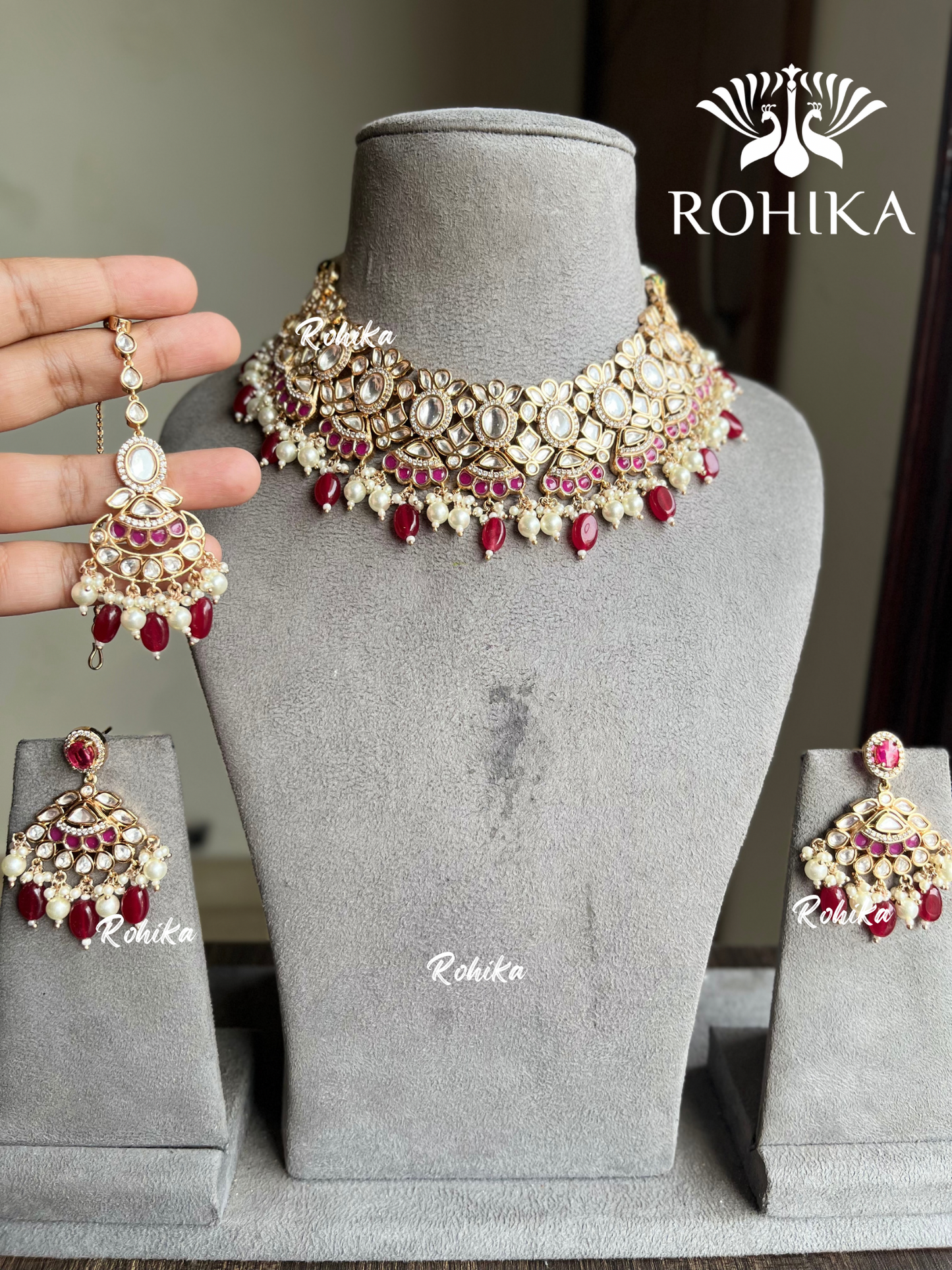 Jharna polki kundan necklace set - Red