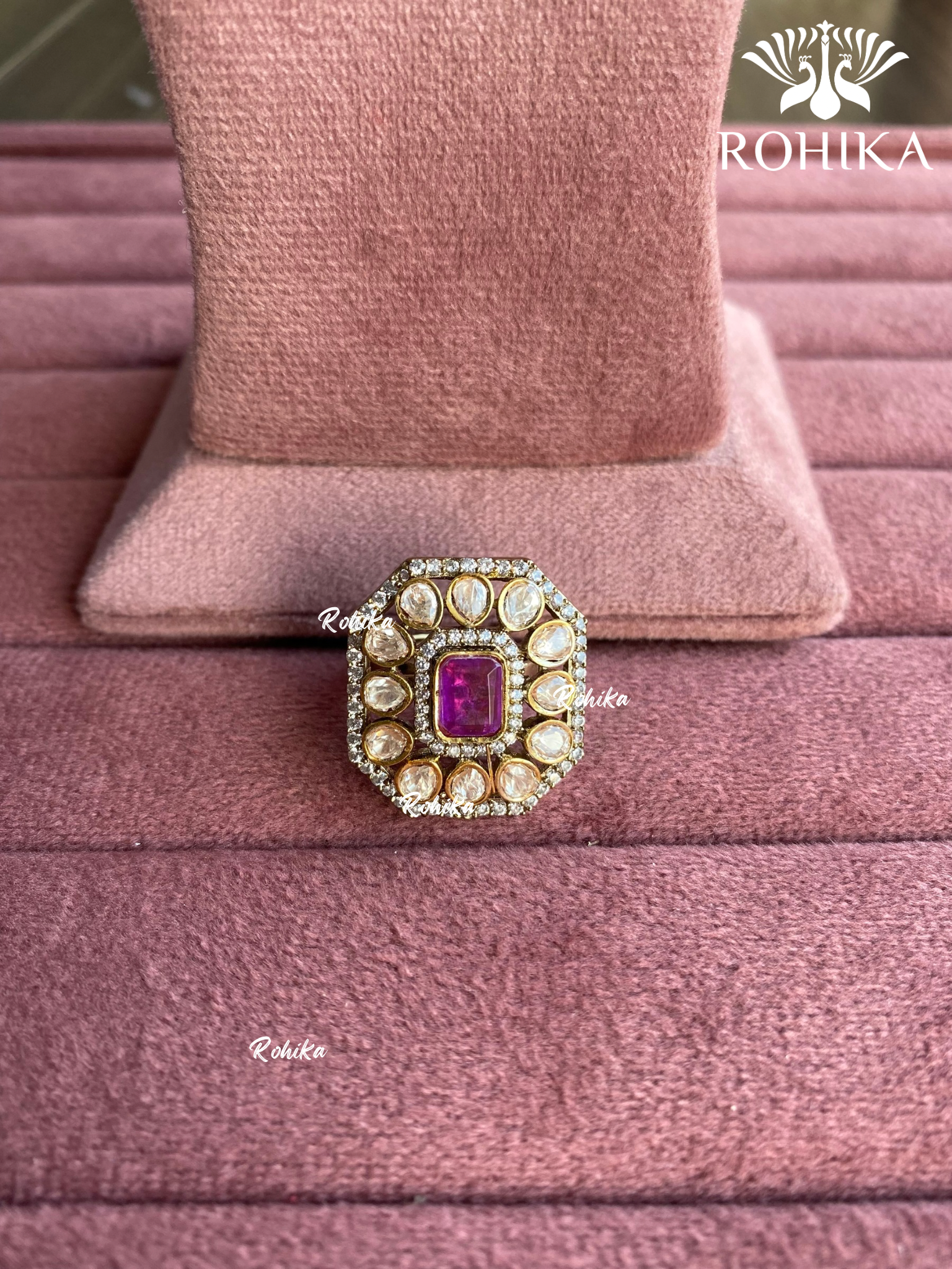 Angana polki kundan ring (SG-080) - Purple