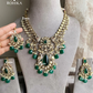 Ekta moisinite kundan necklace set - Dark Green