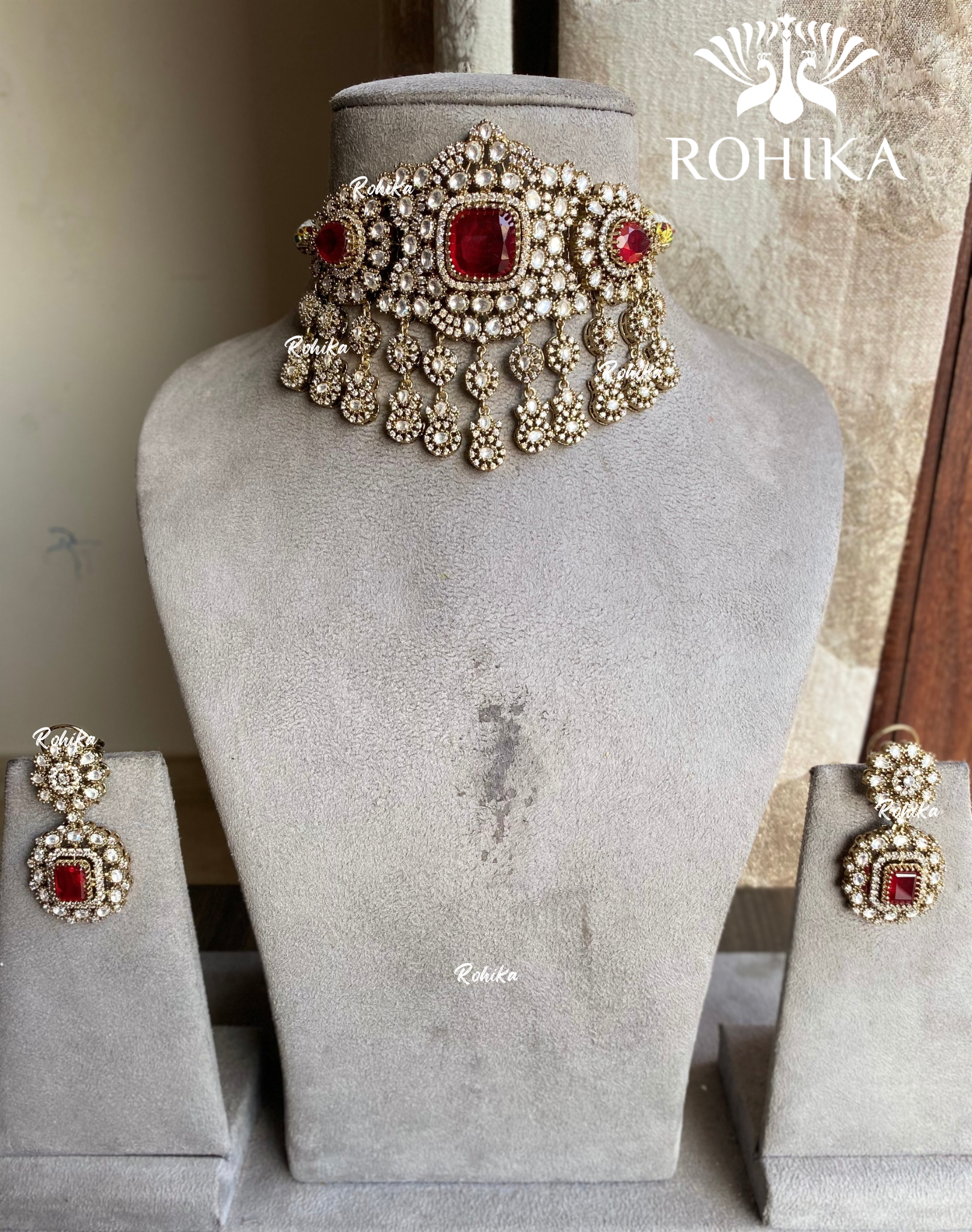 Alina kundan choker set - Red