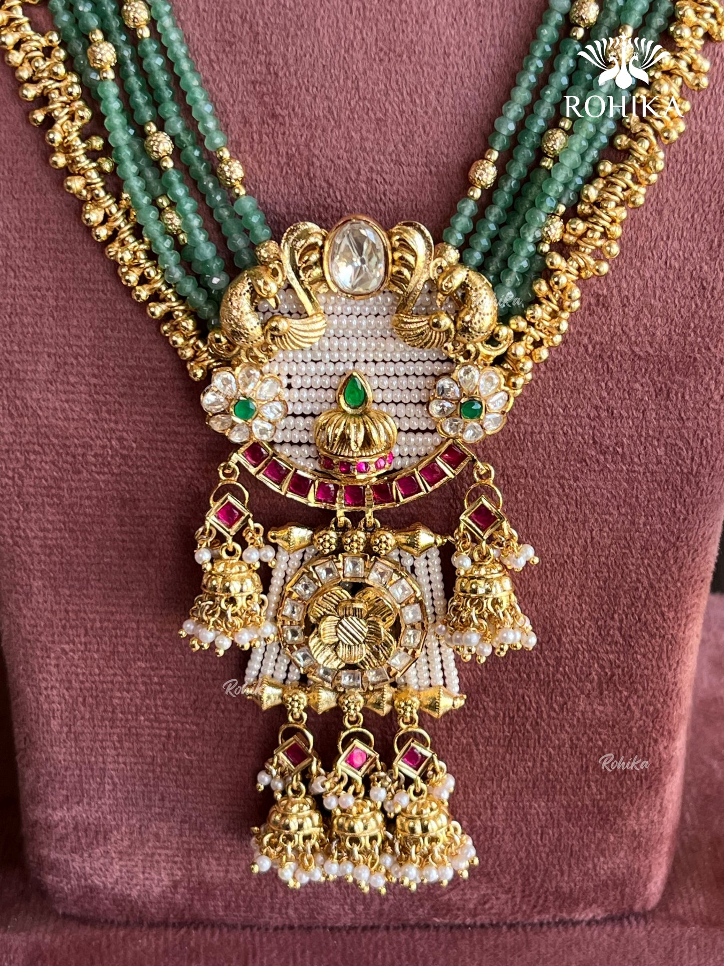 Dhriti Moisanite Heritage Necklace Combo Set - Mint Green
